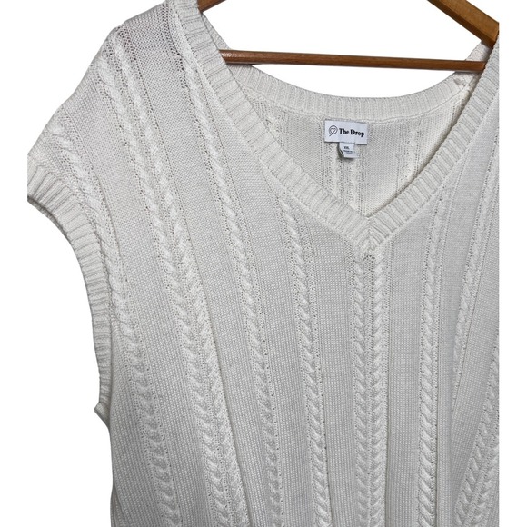 The Drop Womens Cable Knit V Neck Sleeveless Wool Blend Sweater Vest White XXL - Picture 6 of 16